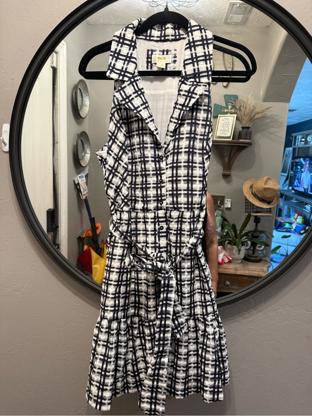 Anthropologie Black and White Plaid Collared Mini Dress